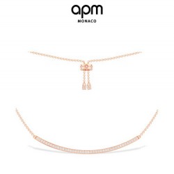 APM Monaco 新品 精致密镶玫瑰金银项链女款饰品锁骨毛衣链礼物送女友