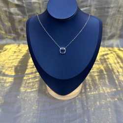 Hl76680[新品]APM Monaco方形海军蓝锆石可调节银项链女生锁骨链首饰礼物