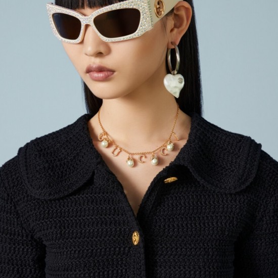 金色GQ920900 彩色GQ921920 古驰Gucci古奇新品个性甜酷趣味亚光彩色珠子小白珠间满钻GUCCI字母项链 黄铜材料 复古作旧工艺 尺寸约:总长47.5cm含延长链5cm 金色GQ920900 彩色GQ921920 古驰Gucci古奇新品个性甜酷趣味亚光彩色珠子小白珠间满钻GUCCI字母项链 黄铜材料 复古作旧工艺 尺寸约:总长47.5cm含延长链5cm