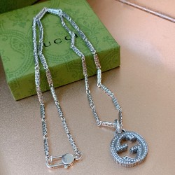 CY8C10   项链最新款链条档次更高明星同款Anger Forest系列双G经典款满钻项链系列复古银项链