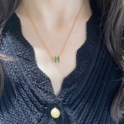 V金材质 5140A90  对版  爱马仕孔雀绿迷你H项链，爱马仕HERMES 经典系H琳琅项链