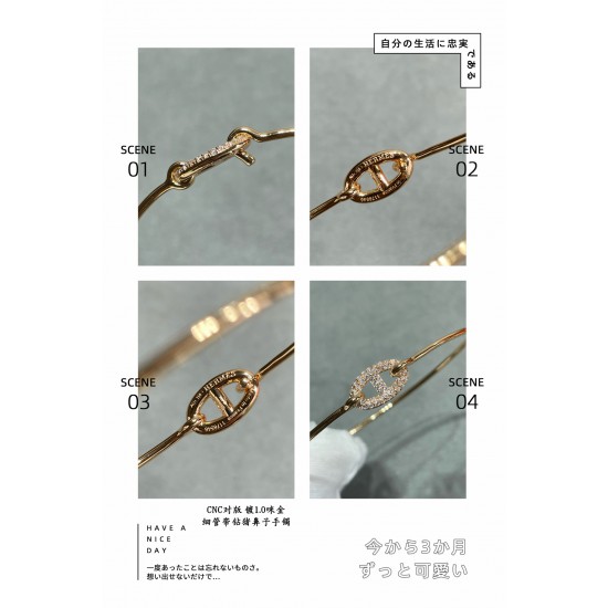V金材质 5140B20高级精工版，爱马仕细管带钻猪鼻子手镯，太考验师傅的手艺了 要确保每颗钻都镶嵌好[色][色] 高端定制 女神 都爱爱马仕火爆 手镯 ✨1:1