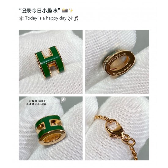 V金材质 5140A90 对版 爱马仕孔雀绿迷你H项链,爱马仕HERMES 经典系H琳琅项链 V金材质 5140A90 对版 爱马仕孔雀绿迷你H项链,爱马仕HERMES 经典系H琳琅项链