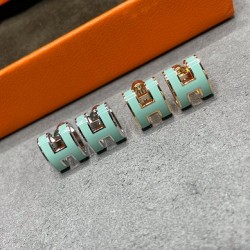 V金材质  514A90   （浅绿色）对版  爱马仕大号H琳琅耳钉