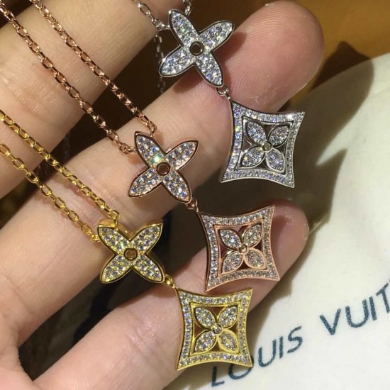 Lv项链 新款两花满钻项链 白金 玫瑰金 高版本 Lv项链 新款两花满钻项链 白金 玫瑰金 高版本