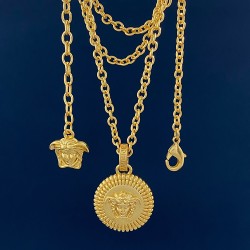 VS9291750 范思哲Versace古希腊风情时尚个性圆盘金属圆形扇面美杜莎人面项链 黄铜材料