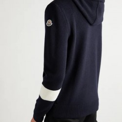 MONCLER Logo-Appliqued Striped Wool and Quilted Shell Down Hooded Zip-Up Cardigan