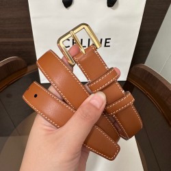 WESTERN 光滑小牛皮腰带 对版金色金属件 方形针扣带扣