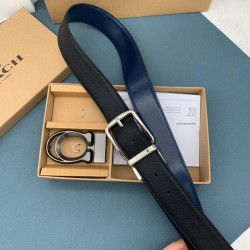 y22440 蔻家高品质 3.8cm 高真空电镀五金 双面头层手掌纹一面黑色一面蓝色，可双面使用扣多款可选 配备双扣包装礼盒