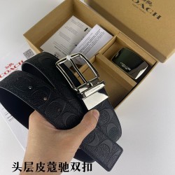 w22440 3.8CM宽度，头层牛皮带身配搭新款专柜扣！腰带长度100CM-125CM可供选择！长期现货供应