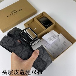 w22440 3.8CM宽度，头层牛皮带身配搭新款专柜扣！腰带长度100CM-125CM可供选择！长期现货供应