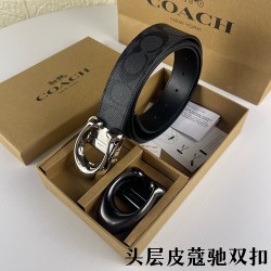 w22440 3.8CM宽度，头层牛皮带身配搭新款专柜扣！腰带长度100CM-125CM可供选择！长期现货供应
