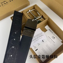 w22440 3.8CM宽度，头层牛皮带身配搭新款专柜扣！腰带长度100CM-125CM可供选择！长期现货供应