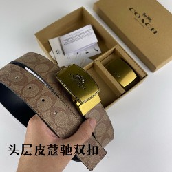 w22440 3.8CM宽度，头层牛皮带身配搭新款专柜扣！腰带长度100CM-125CM可供选择！长期现货供应