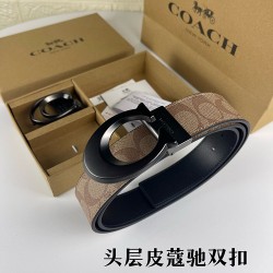 w22440 3.8CM宽度，头层牛皮带身配搭新款专柜扣！腰带长度100CM-125CM可供选择！长期现货供应