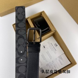 w22440 3.8CM宽度，头层牛皮带身配搭新款专柜扣！腰带长度100CM-125CM可供选择！长期现货供应