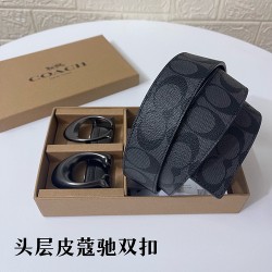 w22440 3.8CM宽度，头层牛皮带身配搭新款专柜扣！腰带长度100CM-125CM可供选择！长期现货供应