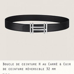 HERMES 宽度:3.2cm，两面用腰带BOUCLE DE CEINTURE H AU CARRÉ &amp;amp; CUIR DE CEINTURE RÉVERSIBLE 精致五金搭配Togo皮带身 黑色 m1