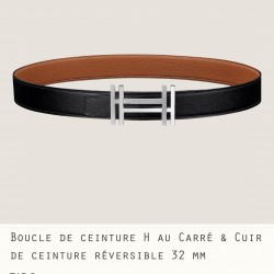 HERMES 宽度:3.2cm，两面用腰带BOUCLE DE CEINTURE H AU CARRÉ &amp;amp; CUIR DE CEINTURE RÉVERSIBLE 精致五金搭配Togo皮带身棕色 m12