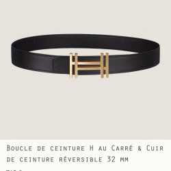 HERMES 宽度:3.2cm，两面用腰带BOUCLE DE CEINTURE H AU CARRÉ &amp;amp; CUIR DE CEINTURE RÉVERSIBLE 精致五金搭配Togo皮带身 黑色 m1