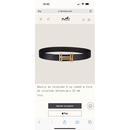 HERMES 宽度:3.2cm,两面用腰带BOUCLE DE CEINTURE H AU CARRÉ & CUIR DE CEINTURE RÉVERSIBLE 精致五金搭配Togo皮带身 黑色 m1 HERMES 宽度:3.2cm,两面用腰带BOUCLE DE CEINTURE H AU CARRÉ & CUIR DE CEINTURE RÉVERSIBLE 精致五金搭配Togo皮带身 黑色 m1