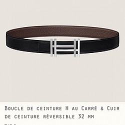 HERMES 宽度:3.2cm，两面用腰带BOUCLE DE CEINTURE H AU CARRÉ &amp;amp; CUIR DE CEINTURE RÉVERSIBLE 精致五金搭配Togo皮带身 巧克力色