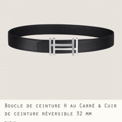 HERMES 宽度:3.2cm，两面用腰带BOUCLE DE CEINTURE H AU CARRÉ &amp;amp; CUIR DE CEINTURE RÉVERSIBLE 精致五金搭配Togo皮带身 黑色 m1