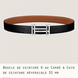 HERMES 宽度:3.2cm，两面用腰带BOUCLE DE CEINTURE H AU CARRÉ &amp;amp; CUIR DE CEINTURE RÉVERSIBLE 精致五金搭配Togo皮带身棕色 m12