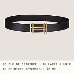 HERMES 宽度:3.2cm，两面用腰带BOUCLE DE CEINTURE H AU CARRÉ &amp;amp; CUIR DE CEINTURE RÉVERSIBLE 精致五金搭配Togo皮带身 黑色 m1