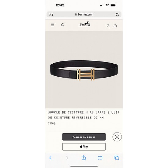 HERMES 宽度:3.2cm,两面用腰带BOUCLE DE CEINTURE H AU CARRÉ & CUIR DE CEINTURE RÉVERSIBLE 精致五金搭配Togo皮带身 黑色 m1 HERMES 宽度:3.2cm,两面用腰带BOUCLE DE CEINTURE H AU CARRÉ & CUIR DE CEINTURE RÉVERSIBLE 精致五金搭配Togo皮带身 黑色 m1