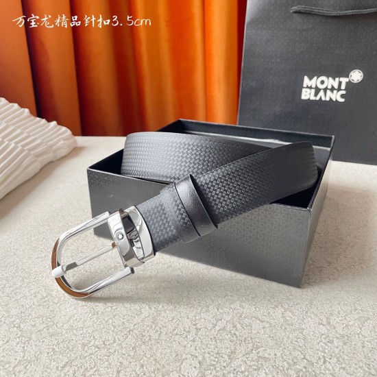 w12690【万宝龙】 Montblanc家持续其一贯的高雅、绅士、精致的风格，进口小牛皮，手感细腻柔软。纯铜精品，男士必备！宽度：3.5cm