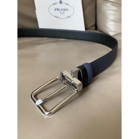 j22600 PRADA (普拉达)专柜同款 男士休闲双面用腰带 宽3.4cm 采用Saffiano头层小牛皮底部光滑牛皮 抛光钢质带扣采用简约外形设计,其上以Prada徽标装饰,勾勒精致细节 j22600 PRADA (普拉达)专柜同款 男士休闲双面用腰带 宽3.4cm 采用Saffiano头层小牛皮底部光滑牛皮 抛光钢质带扣采用简约外形设计,其上以Prada徽标装饰,勾勒精致细节