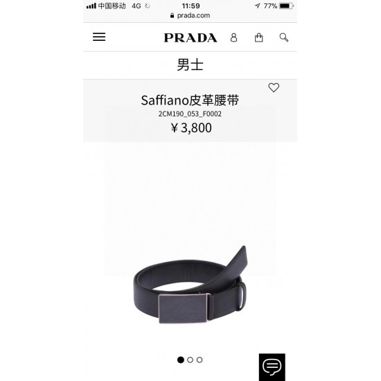 j22620 PRADA (普拉达) 专柜新款 男士休闲腰带 宽3.4cm 这款腰带结合金属和优质Saffiano皮革两种材质,并饰以优雅丝印徽标带扣,勾勒精致细节,是Prada男士成衣系列的理想配饰 j22620 PRADA (普拉达) 专柜新款 男士休闲腰带 宽3.4cm 这款腰带结合金属和优质Saffiano皮革两种材质,并饰以优雅丝印徽标带扣,勾勒精致细节,是Prada男士成衣系列的理想配饰