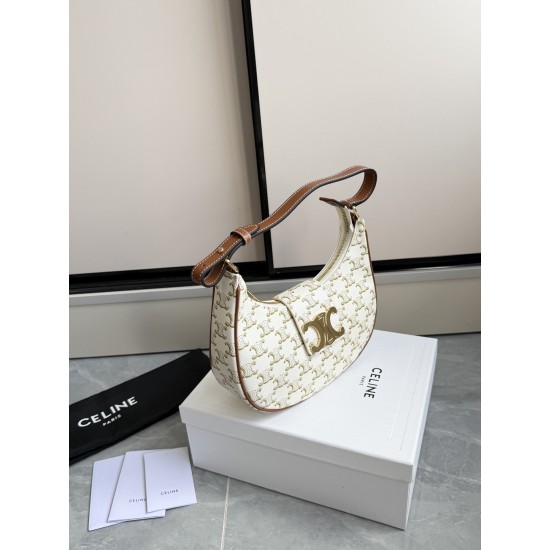 360 AVA moon bag white flower head layer cowhide lining anti-brushed cowhide hardware using the pair of zp real thick gold plating technology crescent moon bag type with triumphal arch large gold buckle embellishment simple versatile senior sense of pull 