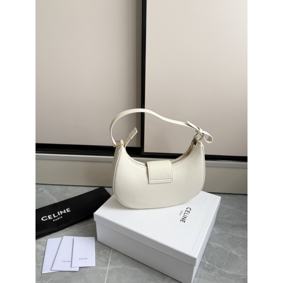 360 AVA moon bag white calf leather lining anti-brushed cowhide hardware using the pair of zp real thick gold plating technology crescent moon bag type with triumphal arch large gold buckle embellishment simple hundred with a sense of high class pull full