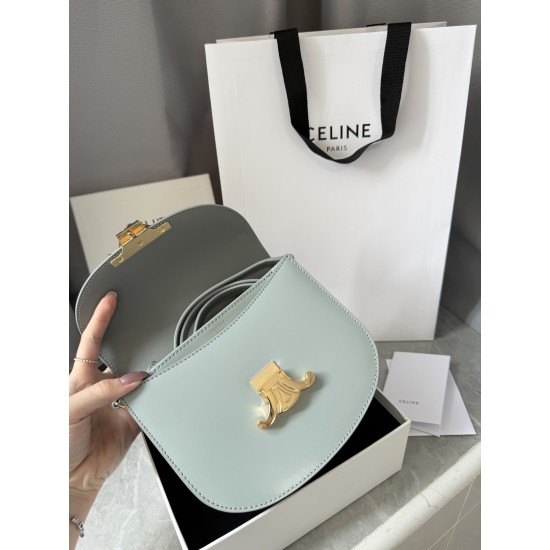 380 Real Gold Arc de Triomphe Saddle Bag Ice Blue Hardware using real thick gold plating technology head layer cowhide Details on zp development super cost-effective version with box packaging Size 185166cm