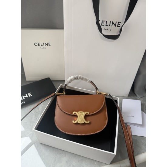 380 Arc de Triomphe Tote Saddle Bag Brown Mini Tote Hardware using pairs of zp real thick gold plating technology customized pairs of version cowhide leather playful and cute mini small bag with box packaging size 1551155cm