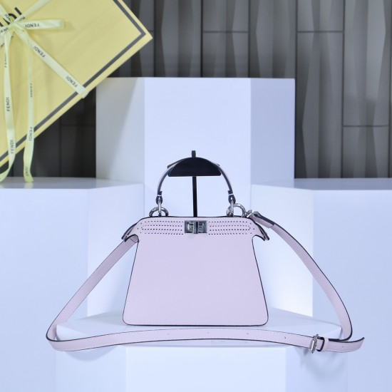 360 model 33208 the iconic peekaboo iseeu ideal compact handbag is hand stitched with 306 stitches in the same color with large bright threads representing traditional selleria craftsmanship in a selection of dove grey cuoio romano leather with signature 