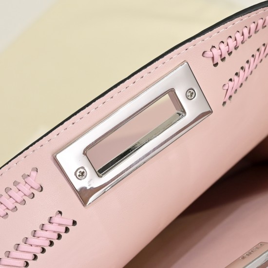 430 Model 33207 New! New in stock New in stock Iconic Peekaboo ISeeU large handbag handmade leather weave with signature twist lock on both sides from the outside you can see the soft leather lining in the same color Two compartments separated by a rigid 