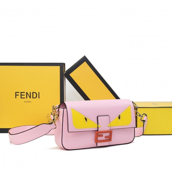 230Fendi BaguetteMedium baguette handbag from the Monster Collection embellished with the original FF red claspFeatures a front flap with magnetic closureInterior compartment with zippered pocketFeatures a leather Selleria seal with gold-tone finishMetal 