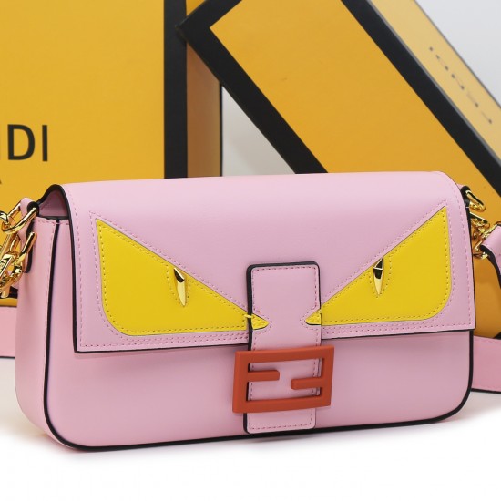 230Fendi BaguetteMedium baguette handbag from the Monster Collection embellished with the original FF red claspFeatures a front flap with magnetic closureInterior compartment with zippered pocketFeatures a leather Selleria seal with gold-tone finishMetal 