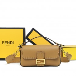 290 FirecrackersFendi BaguetteMedium baguetteCuoio RomanoMade of cowhide leatherHand-stitched and embellished with FF claspFeatures a front flap with magnetic closureInterior compartment with zippered pocketFeatures a leather Selleria seal with gold-tone 