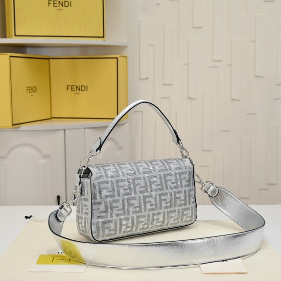 270 Model No. 7731 Double F Diamond Baguette Baguette Fendi BAGUETTE Baguette Large Baguette Silver Faux Crystals FF Pattern Iconic Medium BAGUETTE Bag Suede and fully embellished with small faux crystals and multi-faceted studs in a FF pattern Embellishe