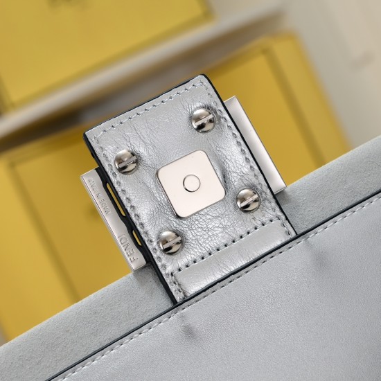 270 Model No. 7731 Double F Diamond Baguette Baguette Fendi BAGUETTE Baguette Large Baguette Silver Faux Crystals FF Pattern Iconic Medium BAGUETTE Bag Suede and fully embellished with small faux crystals and multi-faceted studs in a FF pattern Embellishe