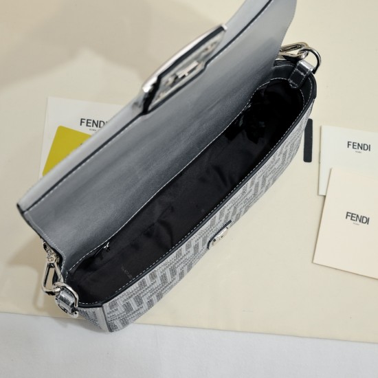 270 Model No. 7731 Double F Diamond Baguette Baguette Fendi BAGUETTE Baguette Large Baguette Silver Faux Crystals FF Pattern Iconic Medium BAGUETTE Bag Suede and fully embellished with small faux crystals and multi-faceted studs in a FF pattern Embellishe