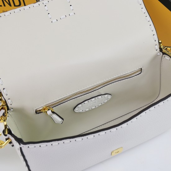 290 FirecrackersFendi BaguetteMedium baguetteCuoio RomanoMade of cowhide leatherHand-stitched and embellished with FF claspFeatures a front flap with magnetic closureInterior compartment with zippered pocketFeatures a leather Selleria seal with gold-tone 