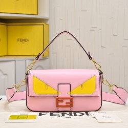 220Fendi BaguetteMedium baguette handbag from the Monster Collection embellished with FF original red buckleFeatures a front flap with magnetic closureInterior compartment with zipper pocketLeather Selleria seal with gold-tone finishMetal hardwareFeatures