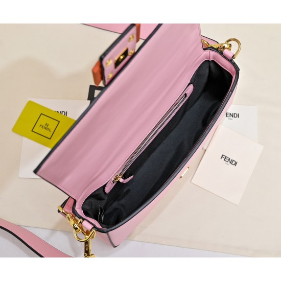 220Fendi BaguetteMedium baguette handbag from the Monster Collection embellished with FF original red buckleFeatures a front flap with magnetic closureInterior compartment with zipper pocketLeather Selleria seal with gold-tone finishMetal hardwareFeatures