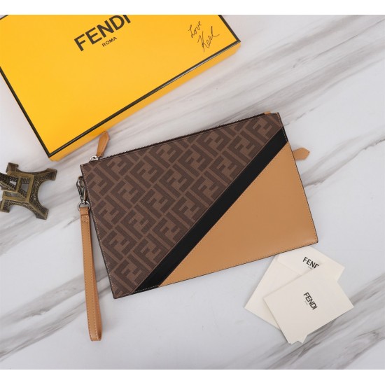 Brand FENDI Fendi model number organ PVC black stripe handbag Item No. 168568 color brown size 30202 material head layer imported nappa cowhide double letters PVC FENDI pouch Fendi handbag super explosive models to come pull the first layer of nappa cowhi