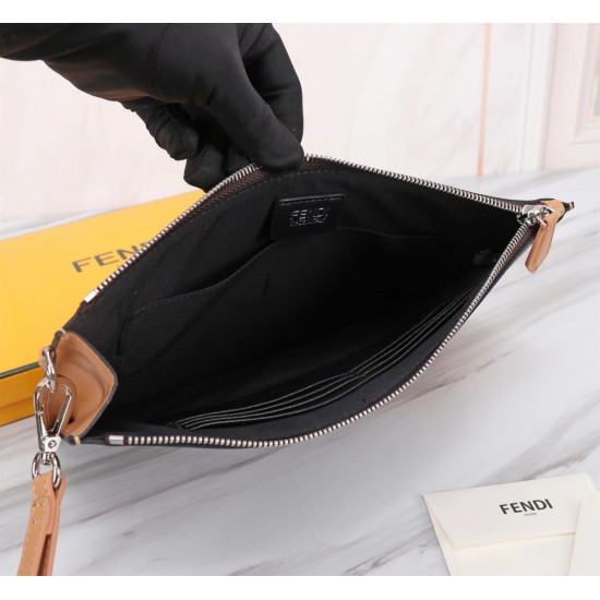 Brand FENDI Fendi model number organ PVC black stripe handbag Item No. 168568 color brown size 30202 material head layer imported nappa cowhide double letters PVC FENDI pouch Fendi handbag super explosive models to come pull the first layer of nappa cowhi